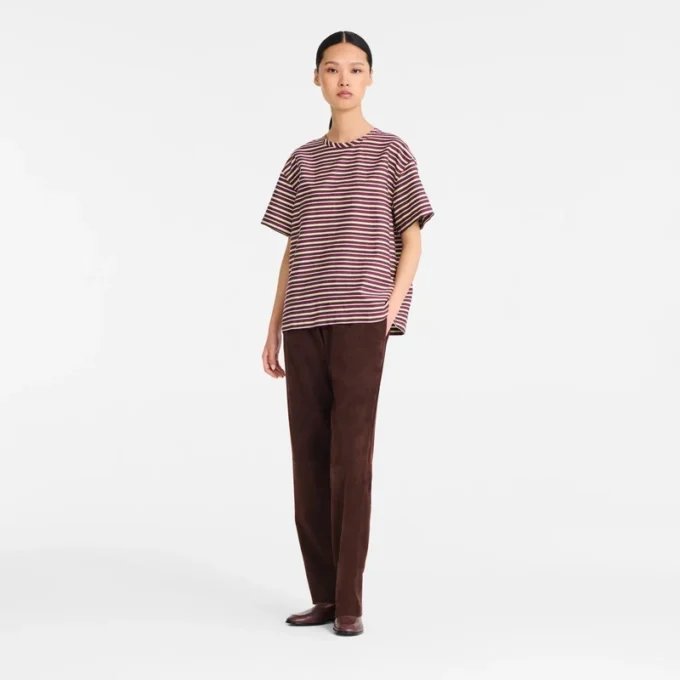 Burgundy – Striped poplin T-shirt Burgundy – Striped poplin T-shirt
