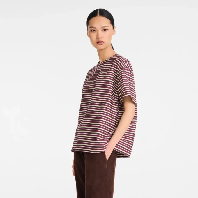 Burgundy – Striped poplin T-shirt Burgundy – Striped poplin T-shirt