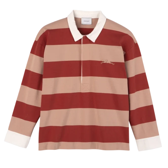 Cream/Coral – Striped jersey Polo shirt
