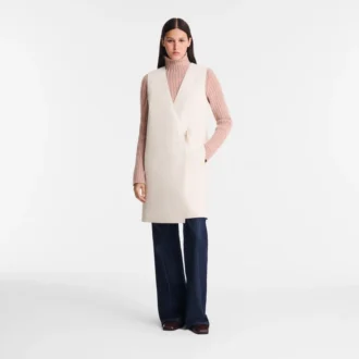 Ecru – Leather Sleeveless jacket
