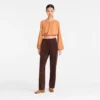 Leather straight pants