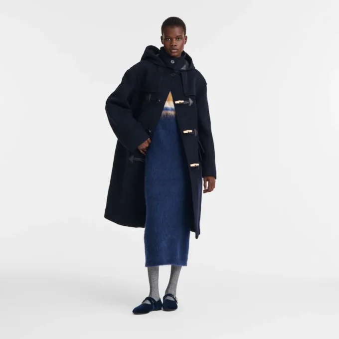 Navy – Double-faced wool cloth Duffle Coat