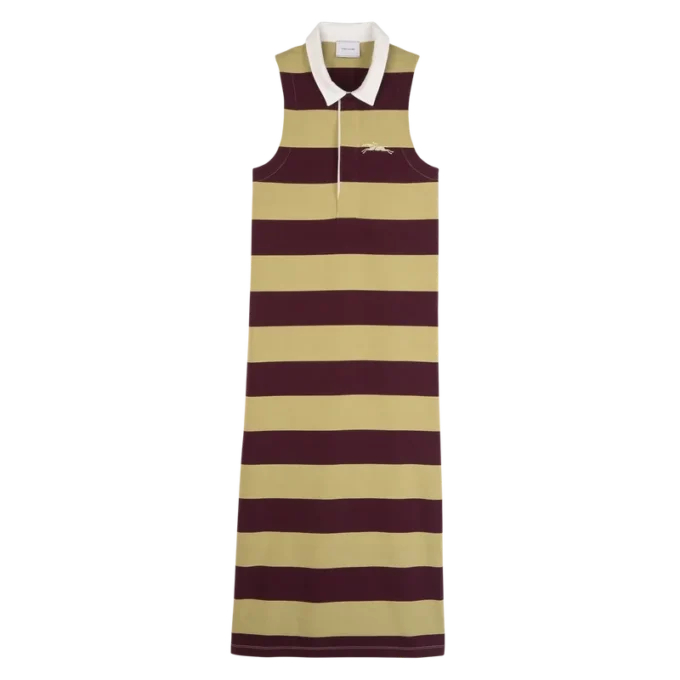 Pistachio/Burgundy – Striped jersey Polo dress