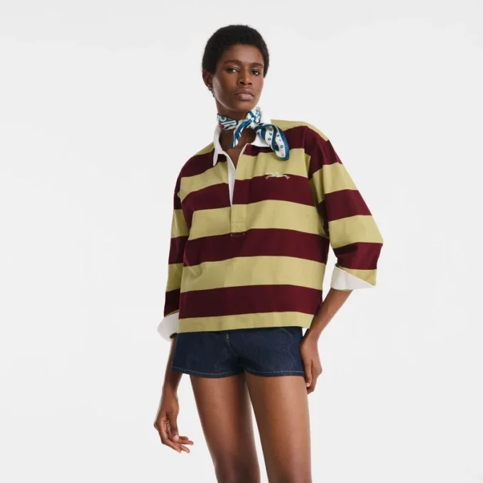 Pistachio/Burgundy – Striped jersey Polo shirt