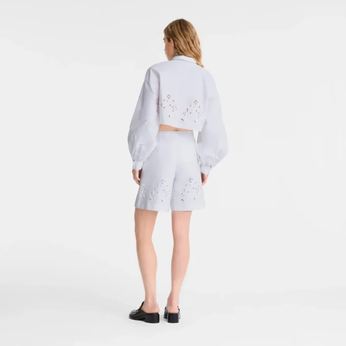 White – Embroidered gabardine Bermuda shorts
