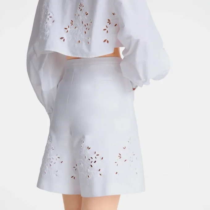 White – Embroidered gabardine Bermuda shorts
