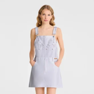White – Embroidered gabardine Dress